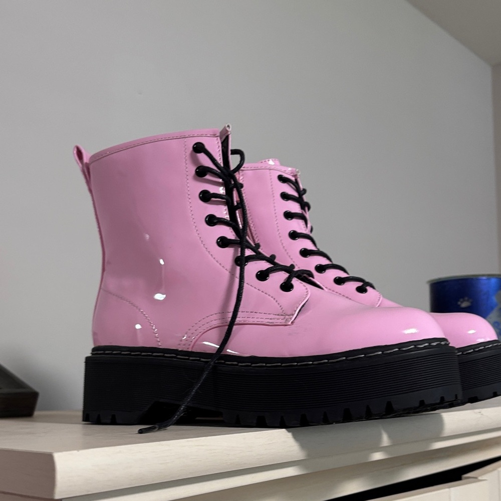 Pink Lace-Up Ankle Boots